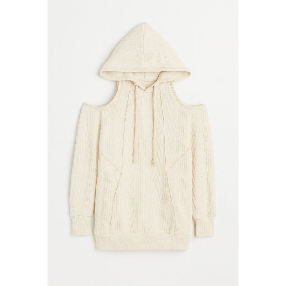NEW Lovely Melody Ivory Cold Shoulder Knit Hoodie Cozy Soft Fall Winter Boutique
